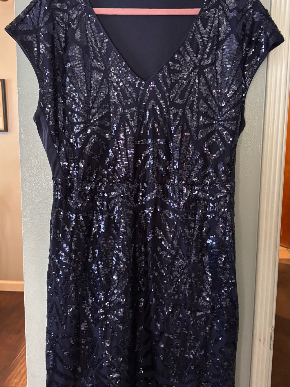 BloomChic Navy Sequin V-Neck Cocktail Dress